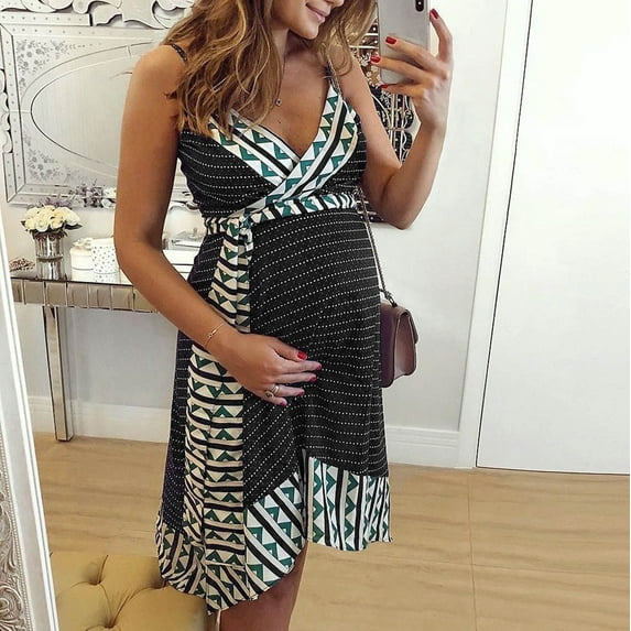 Up to 65 off!Lolmot Womens Boho Maternity Dress Sexy Wrap V Neck Sleeveless Dress Summer Tie Waist Cross Backless Spaghetti Strap A-Line Dress for Nursing Baby Shower