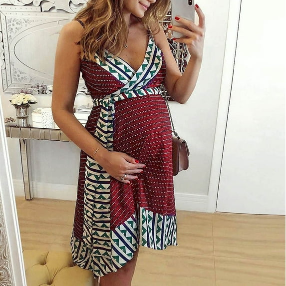 Up to 65 off!Lolmot Womens Boho Maternity Dress Sexy Wrap V Neck Sleeveless Dress Summer Tie Waist Cross Backless Spaghetti Strap A-Line Dress for Nursing Baby Shower