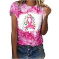 thumbnail image 1 of Lolmot Womens Breast Cancer Awareness Tops Casual Loose Pink Ribbon Print Summer Short Sleeve Round Neck Plus Size Tops T-Shirt, 1 of 5
