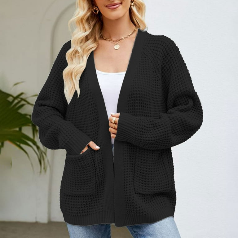 Lolmot Womens Cardigan Sweaters Long Sleeve Open Front Casual Lightweight  Soft Knit Cardigan Waffle Chunky Cable Knit Sweater Coat Outerwear with  Pockets 