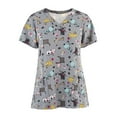 Lolmot Womens Cute Cartoon Animal Print Scrub Tops V Neck Short Sleeve