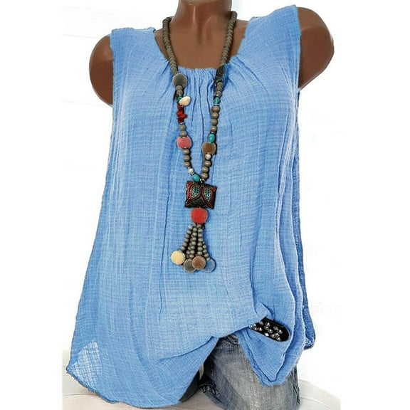 Under $5,Lolmot Womens Fashion Cotton Linen Blouse Summer Sleeveless Baggy T-shirt Vest Casual Loose Solid Shirts Tee Blouse Plus Size Tank Tops