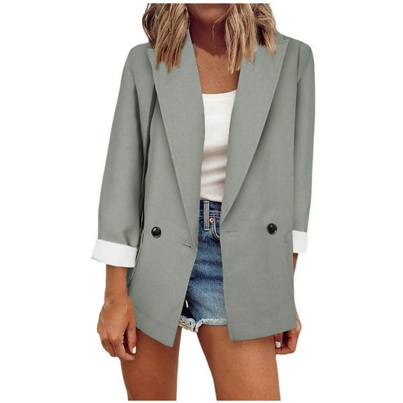 Lolmot Womens Fashion Lapel Collar Buttons Blazer Jackets Solid Color Business Casual Lightweight Blazer Jacket