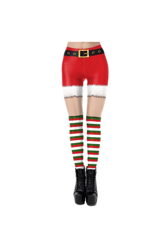 Lolmot Womens Funny 3D Printed Ugly Christmas Leggings Santa Claus Snowman Deer Holiday High Waist Slim Fit Xmas Tights Pants