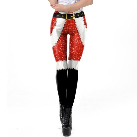 Lolmot Womens Funny 3D Printed Ugly Christmas Leggings Santa Claus Snowman Deer Holiday High Waist Slim Fit Xmas Tights Pants