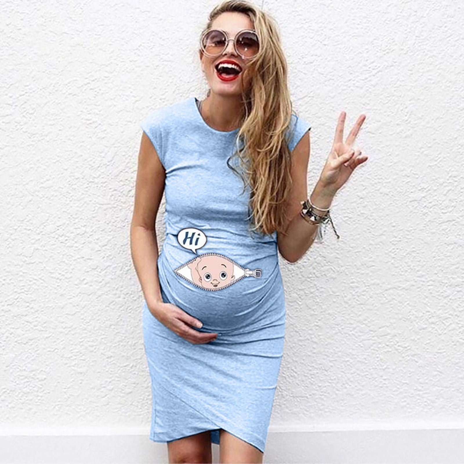 Lolmot Womens Maternity Mini Dress Pregnancy Cute Print Cap Sleeve Wrap  Ruched Bodycon T-Shirt Dress for Baby Shower on Clearance 