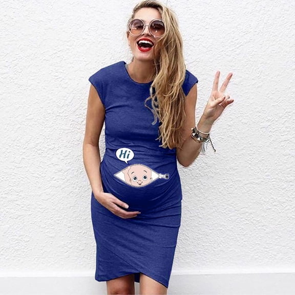 Up to 65 off!Lolmot Womens Maternity Mini Dress Pregnancy Cute Print Cap Sleeve Wrap Ruched Bodycon T-Shirt Dress for Baby Shower