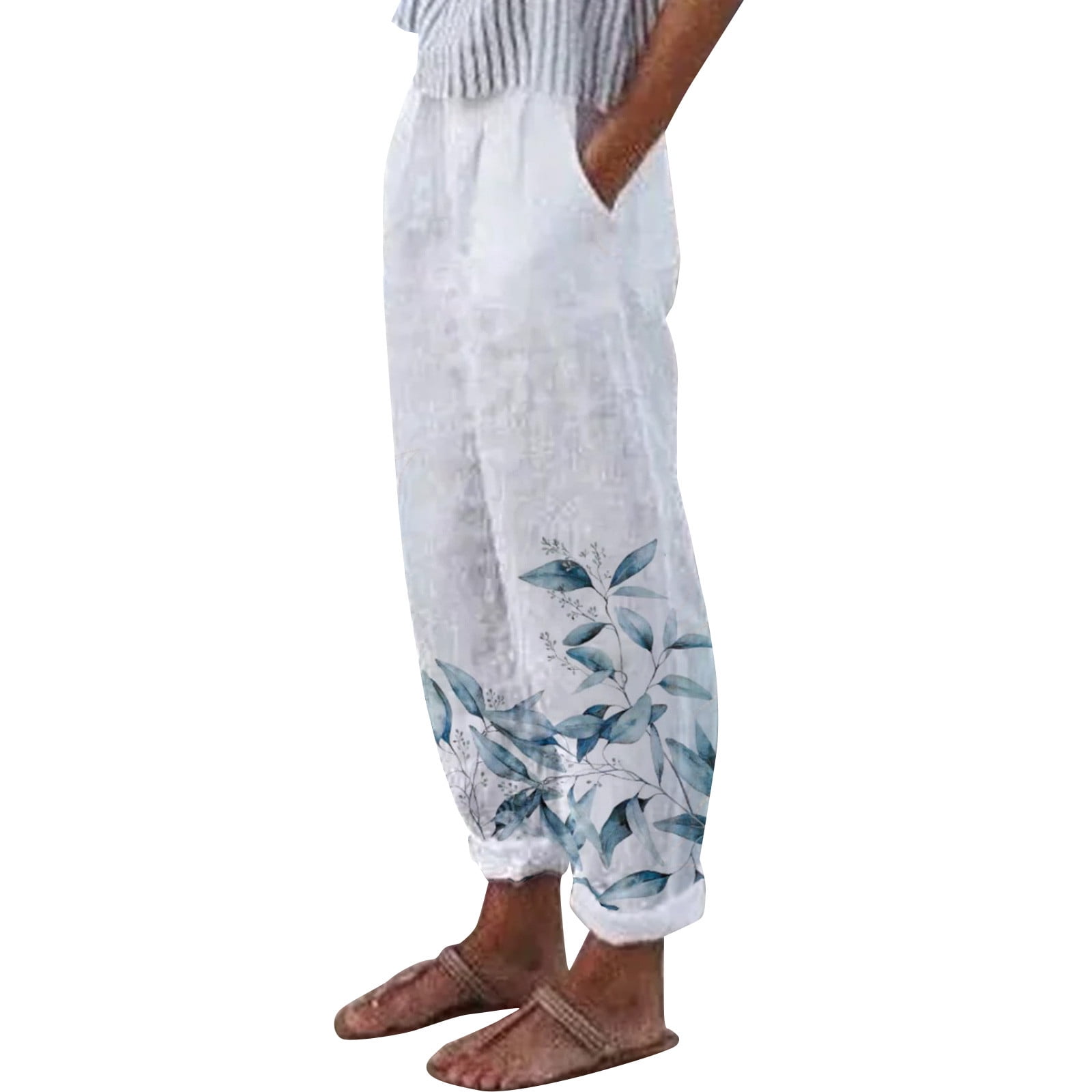 Lolmot Womens Pants Retro Cotton Linen Harem Pants with Pockets Boho