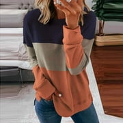 Lolmot Womens Plus Size Casual Crewneck Sweatshirt Long Sleeve Tunic Tops Patchwork Loose Fit Pullover Oversized Shirts