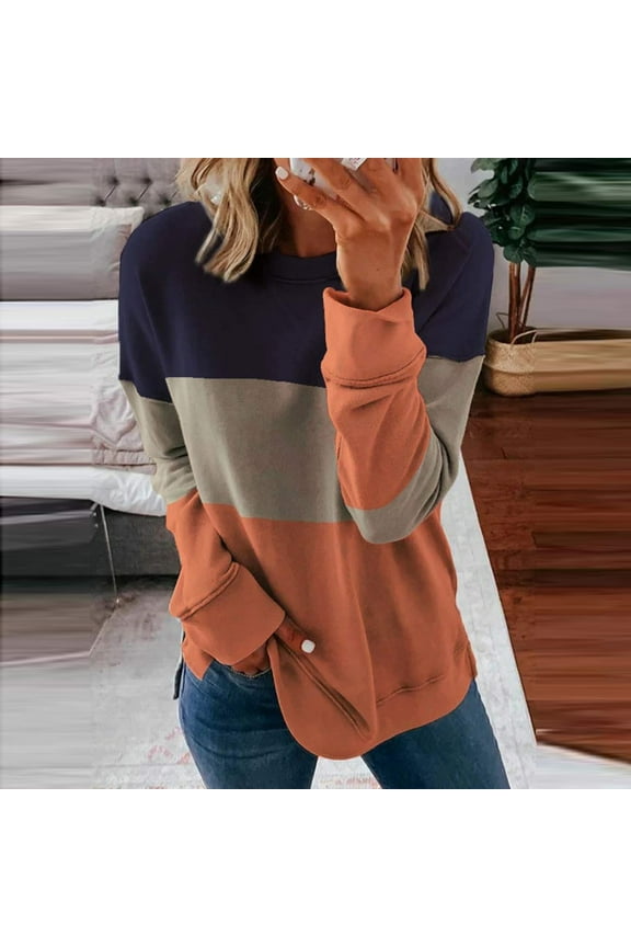 Lolmot Womens Plus Size Casual Crewneck Sweatshirt Long Sleeve Tunic Tops Patchwork Loose Fit Pullover Oversized Shirts