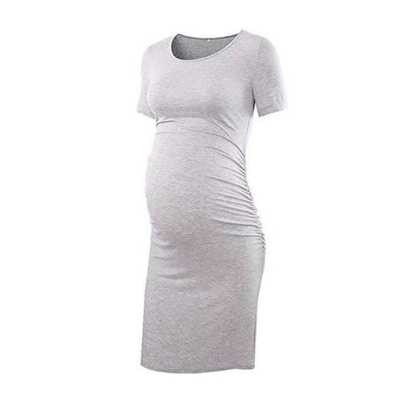 Up to 65 off!Lolmot Womens Ruched Maternity Dress Comfy Stretchy Solid Color Short Sleeve Knee Length Bodycon Pregnacy Dress for Baby Shower Daily Wear