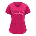 thumbnail image 1 of Lolmot Womens Scrubs Love Heart ECG Print Short Sleeve V-Neck Medical Scrub Tops Casual Stretch Nursing Uniform Working Uniform with Pocket, 1 of 4