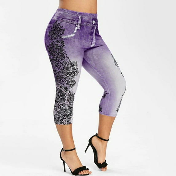 Clearance Under $5.00,Lolmot Womens Skinny Boho Capri Jeans Elastic High Waisted Floral Printed Pencil Denim Pants Slim Fit Cropped Jeans Leggings with Pockets on Clearance