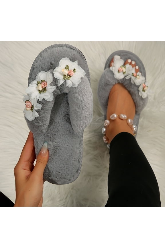 Up to 65 off!Lolmot Womens Slippers Indoor Outdoor Fuzzy Slippers Cute Plush Ball Soft Soled Cotton Slippers Fluffy Flip Flop House Slippers