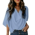 thumbnail image 1 of Lolmot Womens Spring Summer Fall 3/4 Batwing Sleeve Chiffon V Neck Casual Business Shirts Lightweight Flowy Solid Color Shirt Chiffon Blouse Top, 1 of 1
