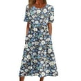 thumbnail image 1 of Lolmot Womens Summer Dresses Floral Printed Casual Dress for Women Summer Crewneck Short Sleeve Swing Pleated Midi Dress Beach Party Sundress with Pockets, 1 of 5