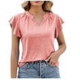 thumbnail image 1 of Lolmot Womens Summer Tops 2023 Casual Flounce Ruffle Sleeve V-Neck Solid Color Bottom T-Shirt Hollow Tops, 1 of 5