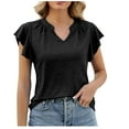 thumbnail image 1 of Lolmot Womens Summer Tops 2023 Casual Flounce Ruffle Sleeve V-Neck Solid Color Bottom T-Shirt Hollow Tops, 1 of 5