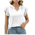 thumbnail image 1 of Lolmot Womens Summer Tops 2023 Casual Flounce Ruffle Sleeve V-Neck Solid Color Bottom T-Shirt Hollow Tops, 1 of 1