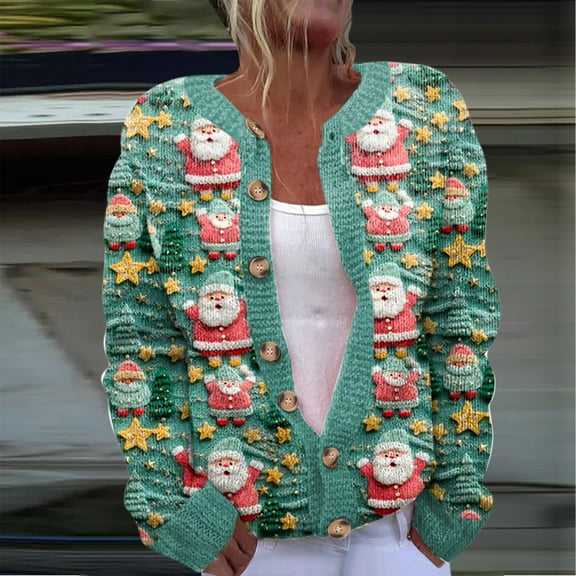 Up to 65 off!Lolmot Womens Ugly Christmas Sweater Casual Long Sleeve Button Down Cardigan Funny Santa Print Xmas Holiday Outwear Tops