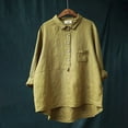 thumbnail image 1 of Lolmot Womens V Neck Collar Button Down Cotton Linen Shirts 3/4 Sleeve Solid Color Casual Blouses Tops Shirts Women's Traditional Chinese Style Tops, 1 of 1