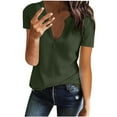 thumbnail image 1 of Lolmot Womens V Neck T-Shirts Button Casual Short Sleeve Slim Blouses Summer Solid Color Tops, 1 of 4