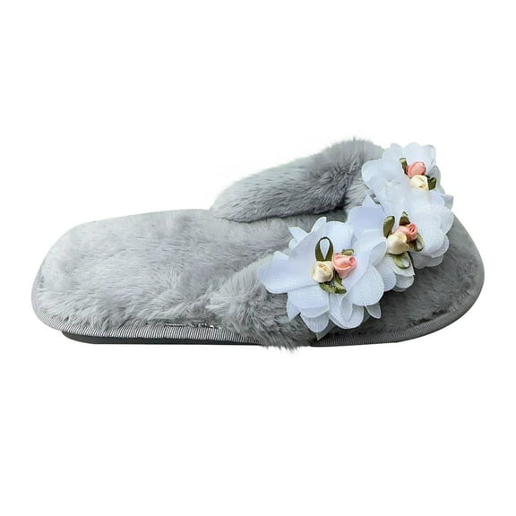 Lolmot Womens Winter Fuzzy Cute Flower Thong Flip Flops Beach Clip Toe Slide Anti-Slip Casual Open Toe Platform Slippers House Slippers