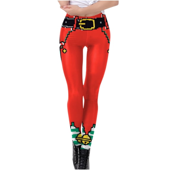 Lolmot Workout Leggings for Women Funny 3D Printed Ugly Christmas Leggings Santa Claus Stripes Print Holiday High Waist Slim Fit Xmas Tights Pants