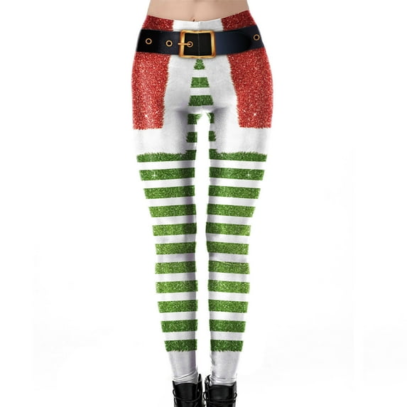 Lolmot Workout Leggings for Women Funny 3D Printed Ugly Christmas Leggings Santa Claus Stripes Print Holiday High Waist Slim Fit Xmas Tights Pants