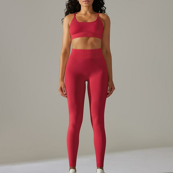 Lolmot Workout Sets for Women 2 Piece Seamless Ribbed Solid Color High Waist Running Leggings Gym Yoga Sports Bra Exercise Outfits Sets