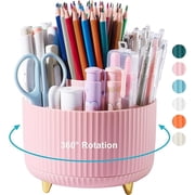 Lolocor 360 Degree Rotating Desk Pencil Holder, 5 Slots, Pink