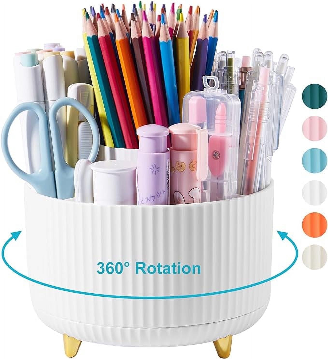Lolocor Desk 360 Degree Rotating Pencil Holder, 5 Count，White