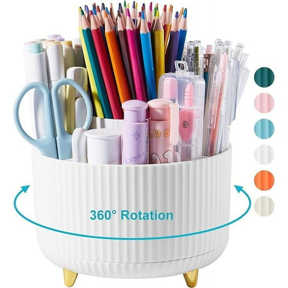 Lolocor Desk 360 Degree Rotating Pencil Holder, 5 Count,White