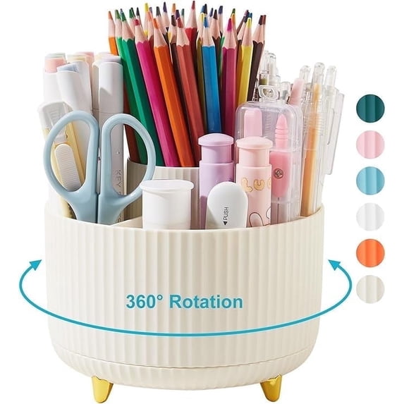 Lolocor Desk Pencil Pen Holder, 360 Degree Spinning, Beige, 5 Count