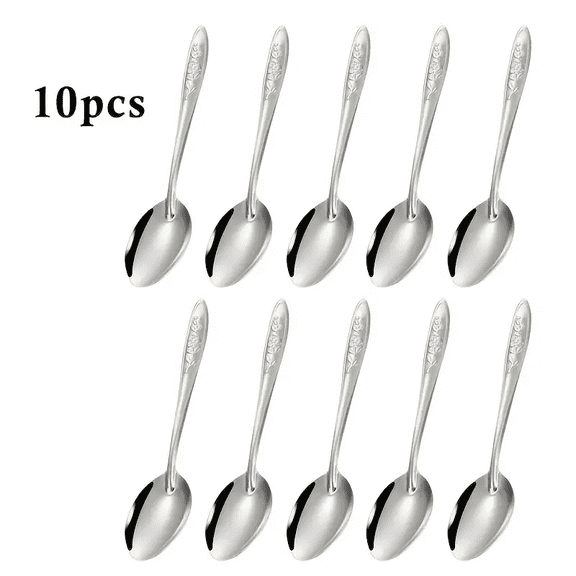 Loloft 10 Pack Stainless Steel Dinner Spoons, Twisted Textured Handle Metal Table Spoons for Soup, Rice, Salad & Dessert