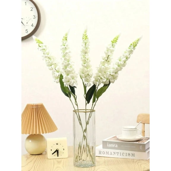 Loloft 5 Pcs Delphinium Artificial Flowers for Decoration, 27.55 Inch Long Stem Larkspur Fake Flowers White Faux Silk Bouquets for Tall Vase Wedding Home Decor Floral Arrangements(White)