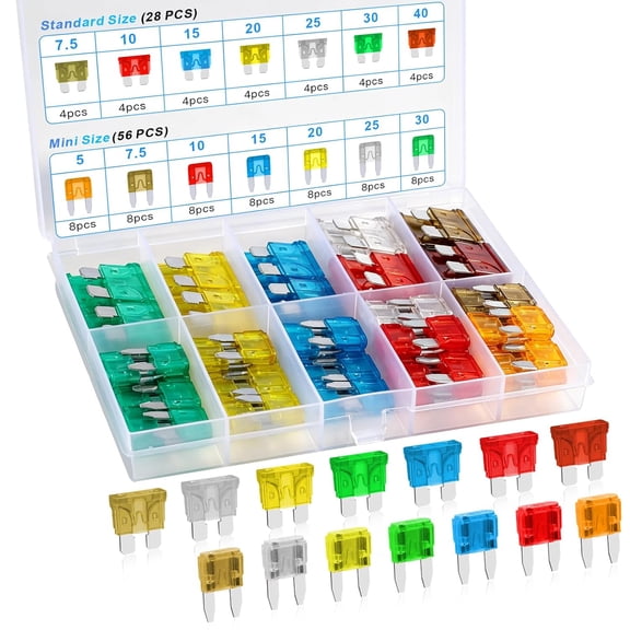 Loloft 84Pcs Car Fuses Assortment Kit, Standard & Mini Blade Fuses 5A-40A, Mixed Automotive Replacement Fuses for Auto, RV, Truck, Marine Boat