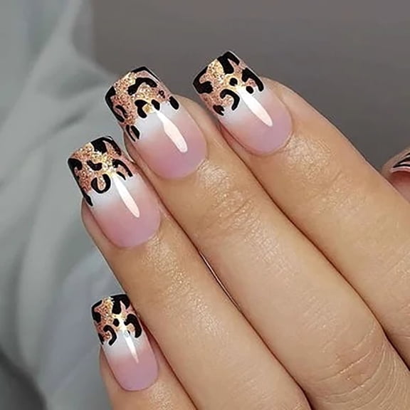 Loloft Elegant Leopard Print Press-On Nails - 24PCS Medium Square, Animal Print, Mirror Shine, Non-Toxic & Reusable