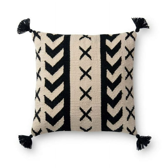 Loloi 18" Square Contemporary Poly Pillow in Black and Ivory