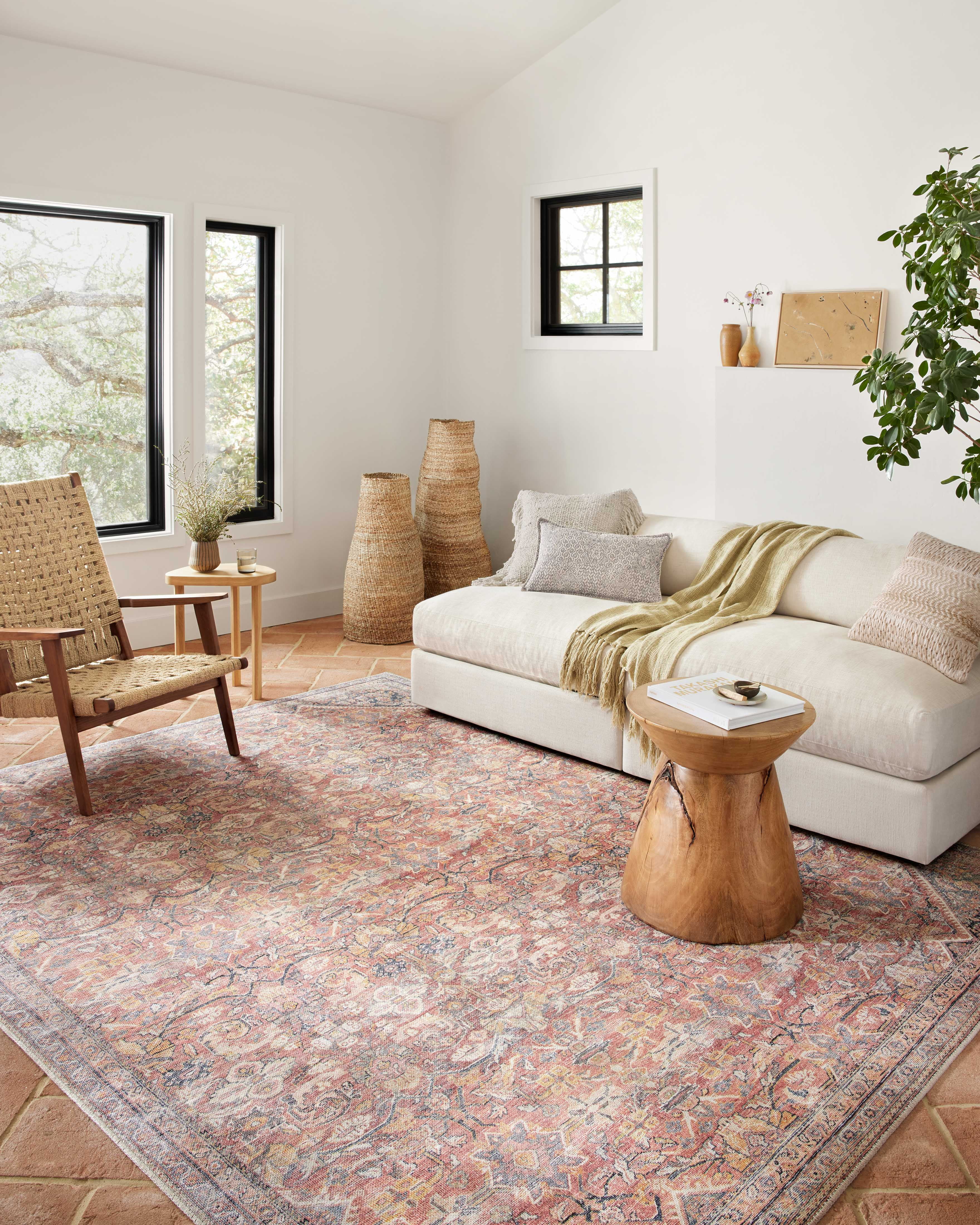 Adrian Rust and Denim 5' x 7'6" Synthetic Oriental Rug