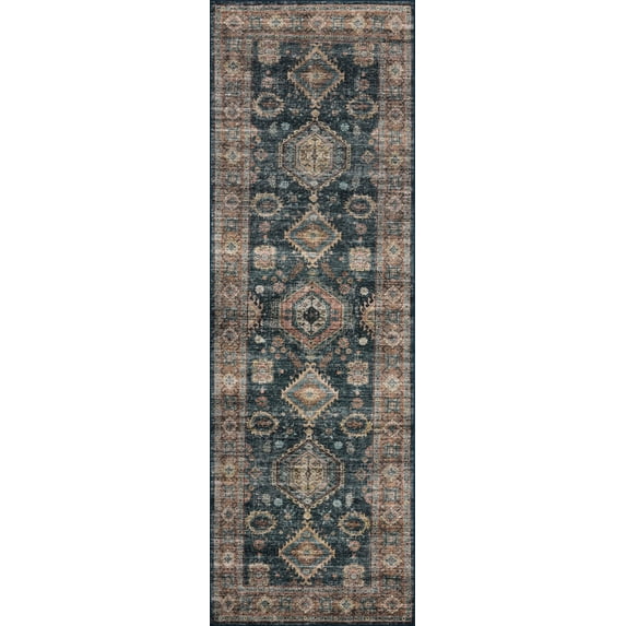 Machine Washable Runner Rug 2x8, Loloi Anniston Denim / Sunset (2'6" x 7'6")
