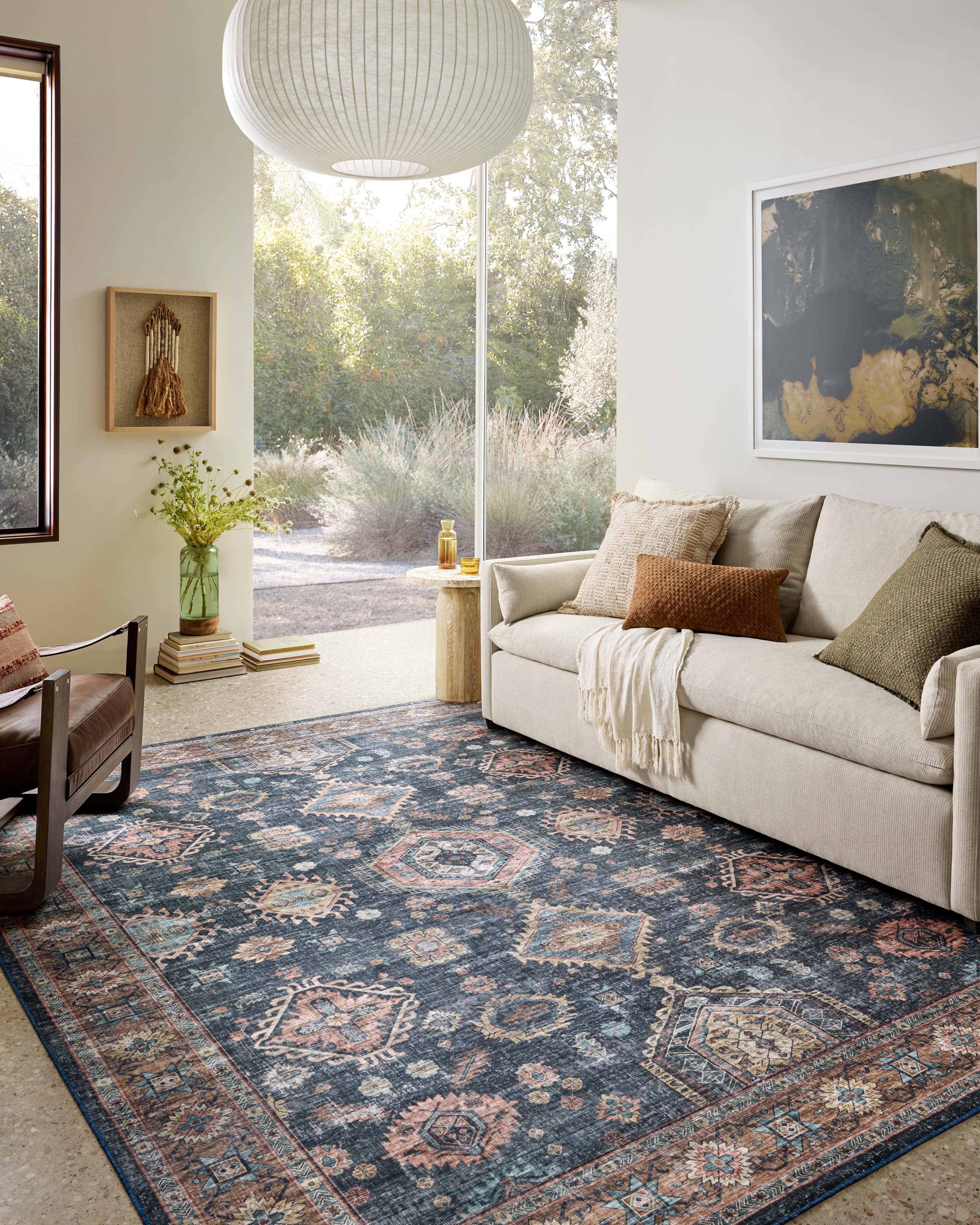 Machine Washable Runner Rug 2x12, Loloi Anniston Denim / Sunset (2'6" x 12')