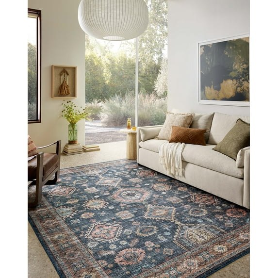 Machine Washable Area Rug 6 Round, Loloi Anniston Denim / Sunset