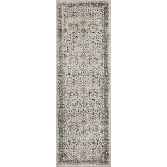 Machine Washable Runner Rug 2x12, Loloi Anniston Ivory / Stone (2'6" x 12')