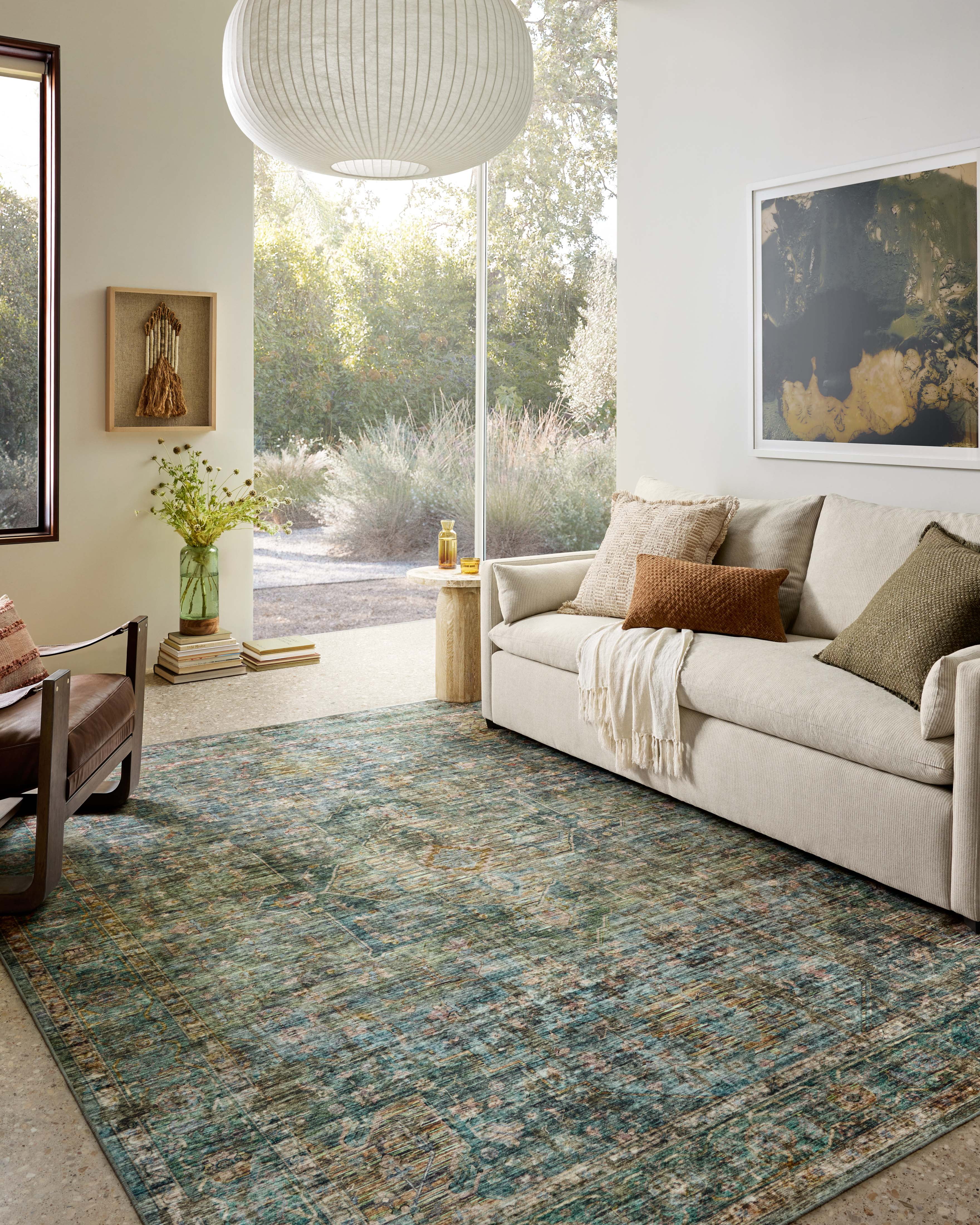 Anniston Lagoon Multicolor Washable Polyester Area Rug