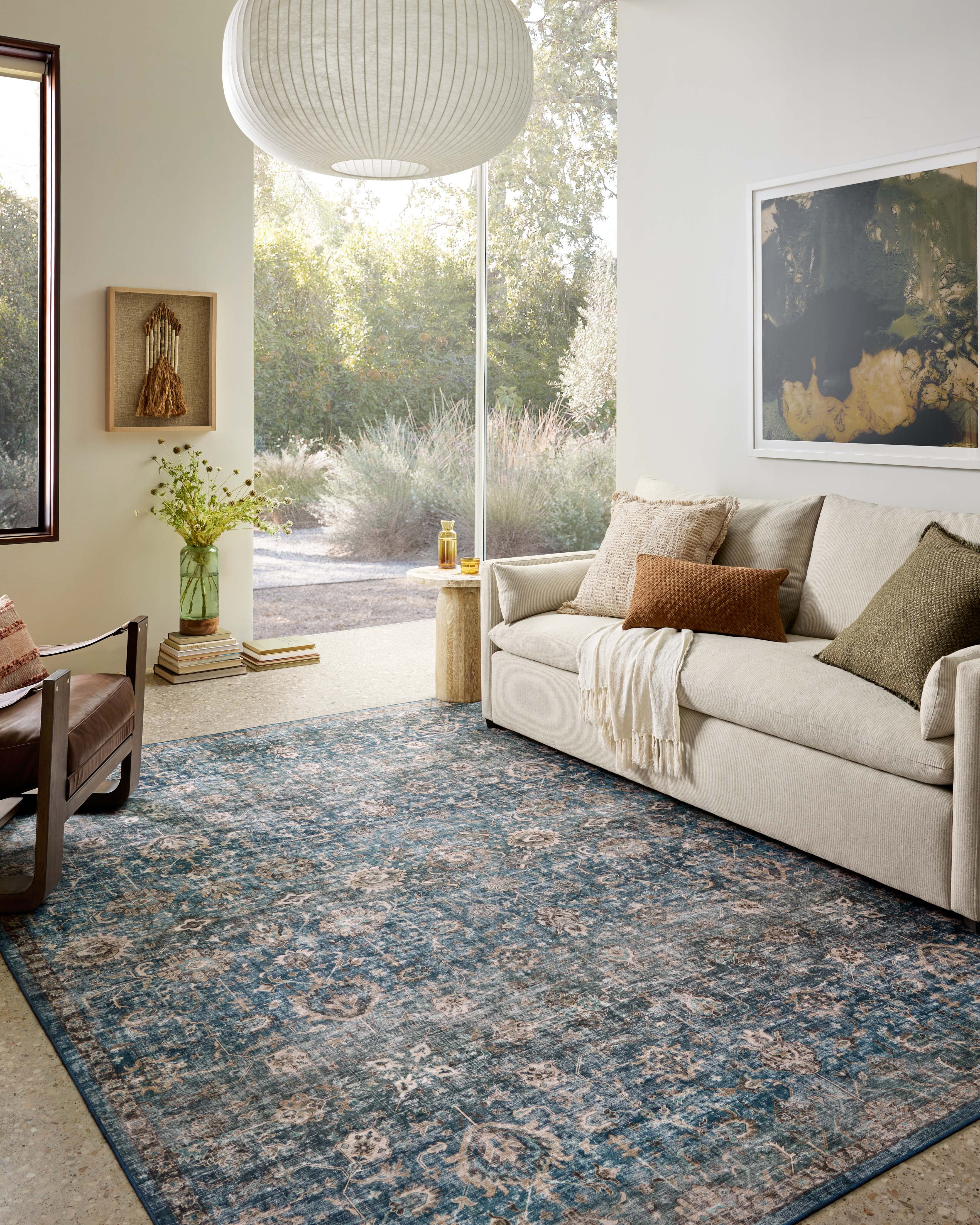 Machine Washable Runner Rug 2x5, Loloi Anniston Lagoon / Natural (2' x 5')