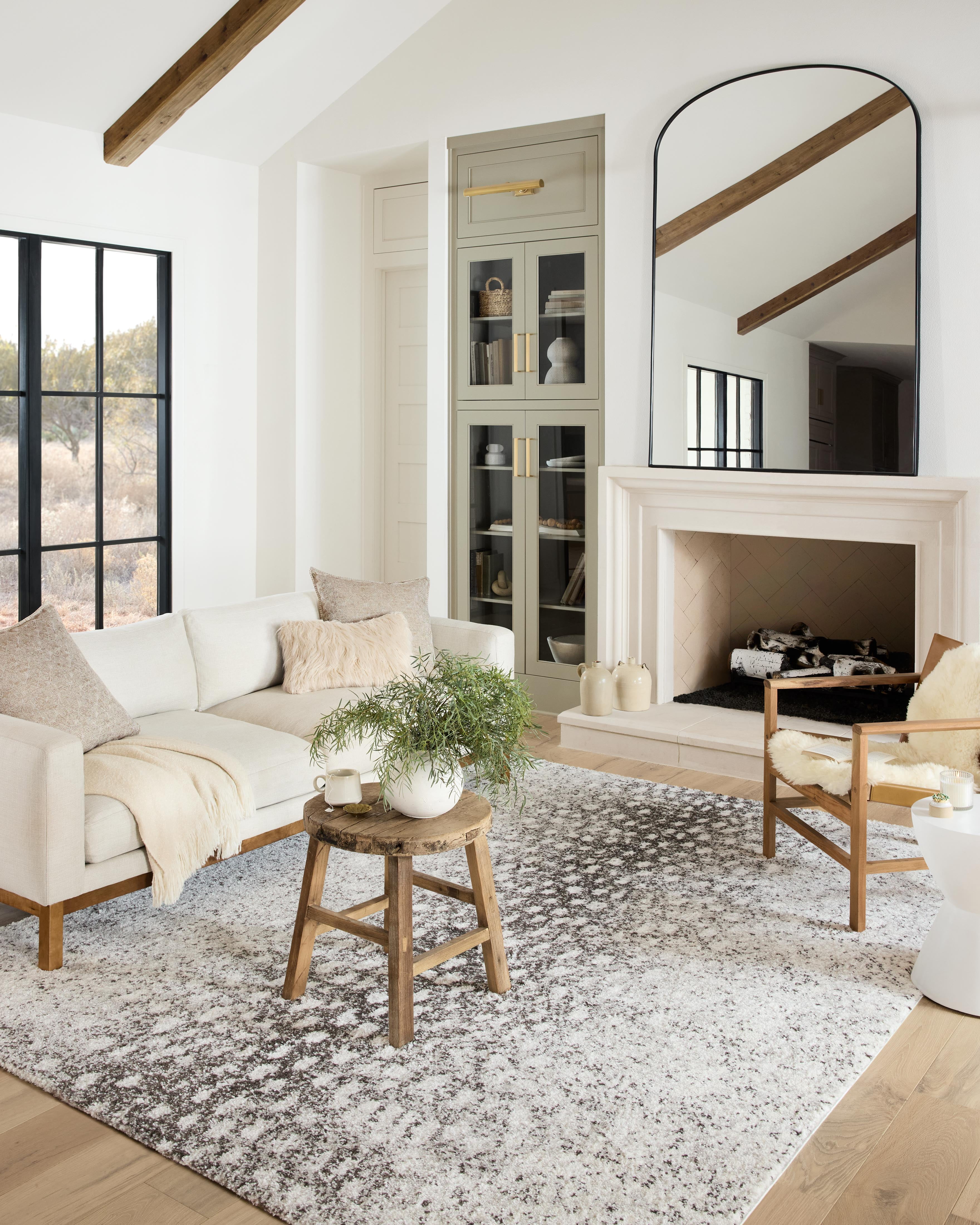 Gray and White Abstract Rectangular Shag Area Rug