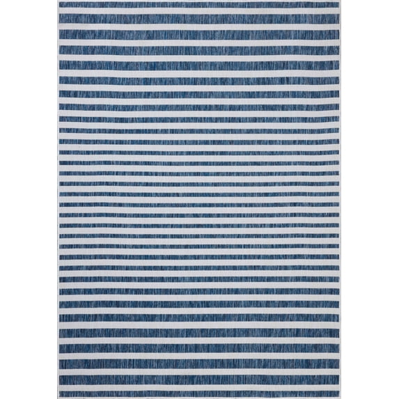 Indoor Outdoor Rug 8x10, Reversible, Loloi Easton Denim / Ivory (7'10" x 10')