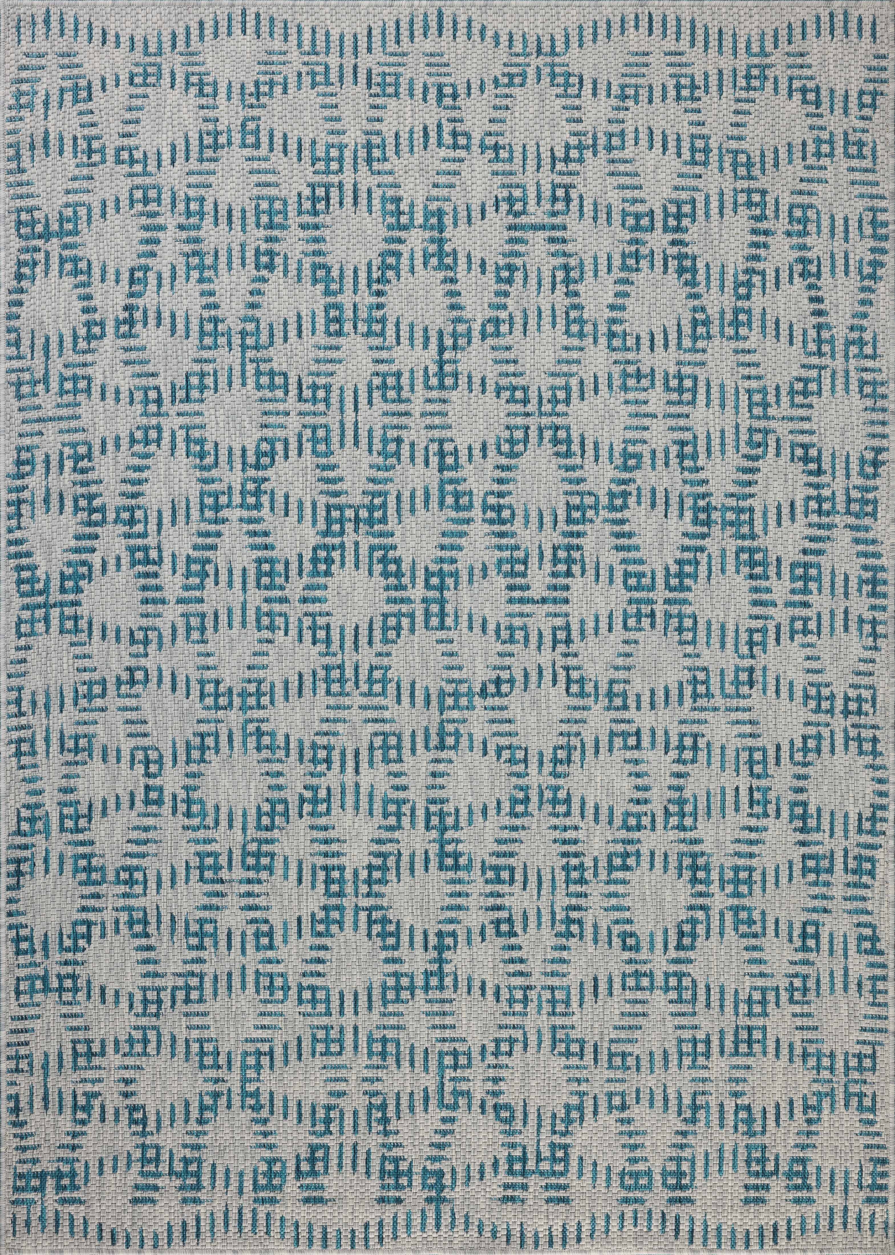 Indoor Outdoor Rug 2x4, Reversible, Loloi Easton Fog / Teal (2'3" x 3'9")