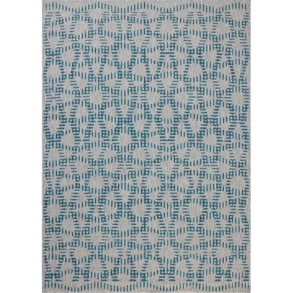 Indoor Outdoor Rug 2x4, Reversible, Loloi Easton Fog / Teal (2'3" x 3'9")